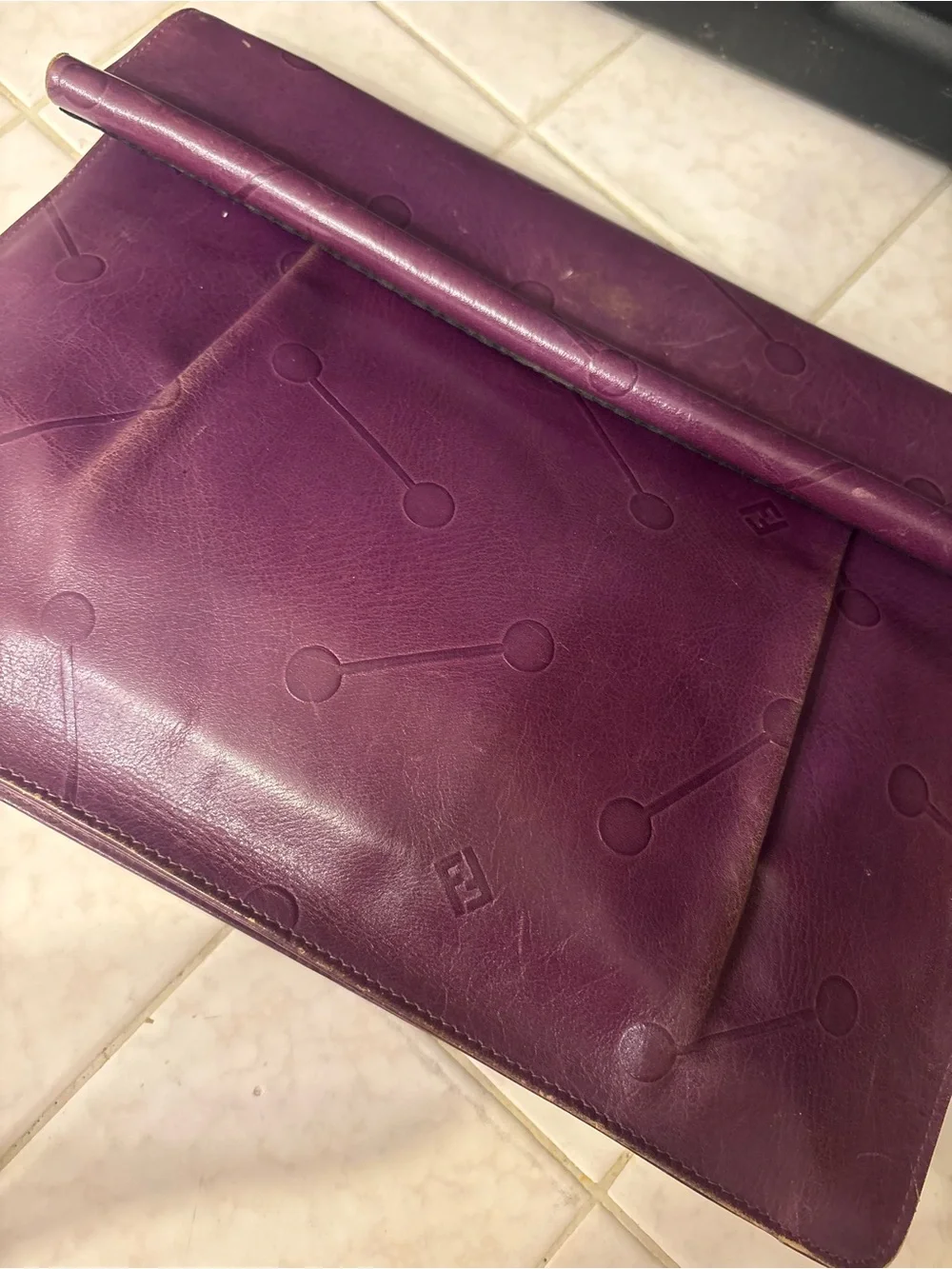Fendi Purple Fold-Over Leather Clutch with Embossed Dot Motif preloved